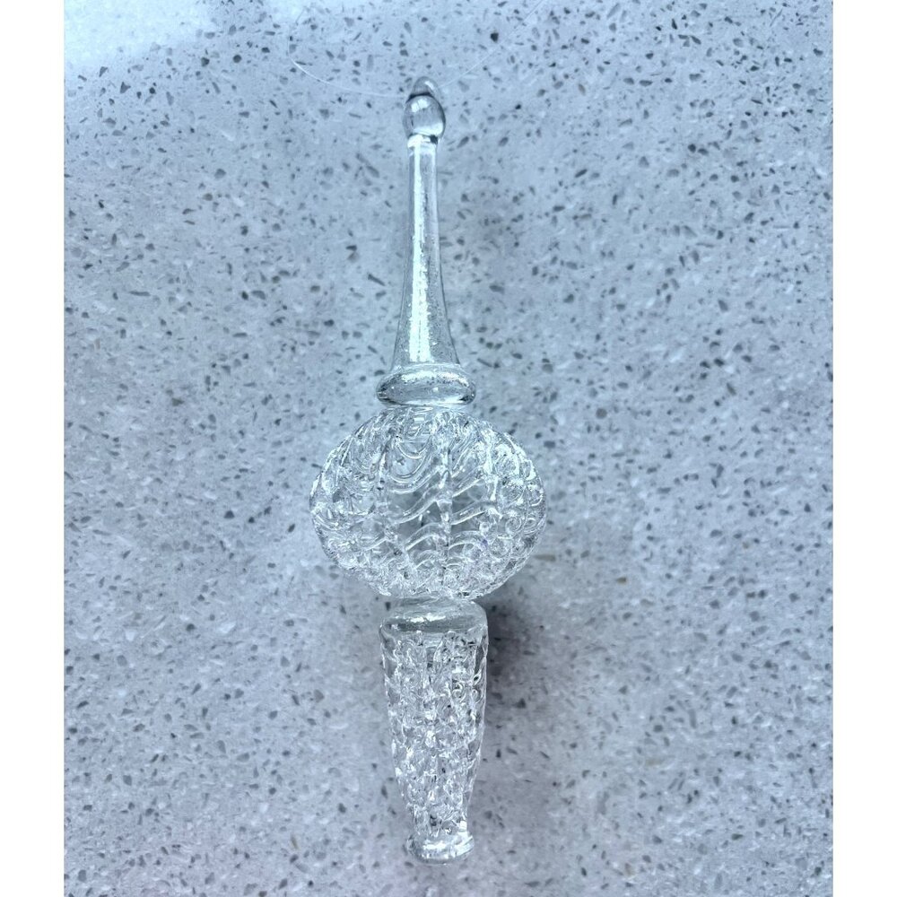 Set Of 2 Iridescent Spun Glass Spire & Glass Teardrop Ornaments Glitter Accents - Picture 11 of 11